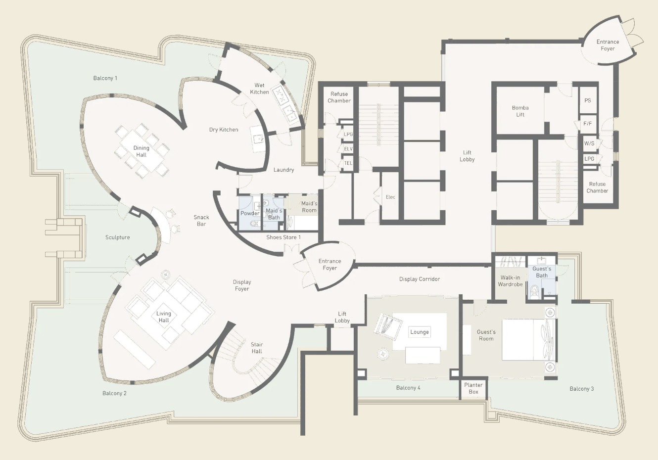 Cappella Embassy Penthouse floor plan, level 1