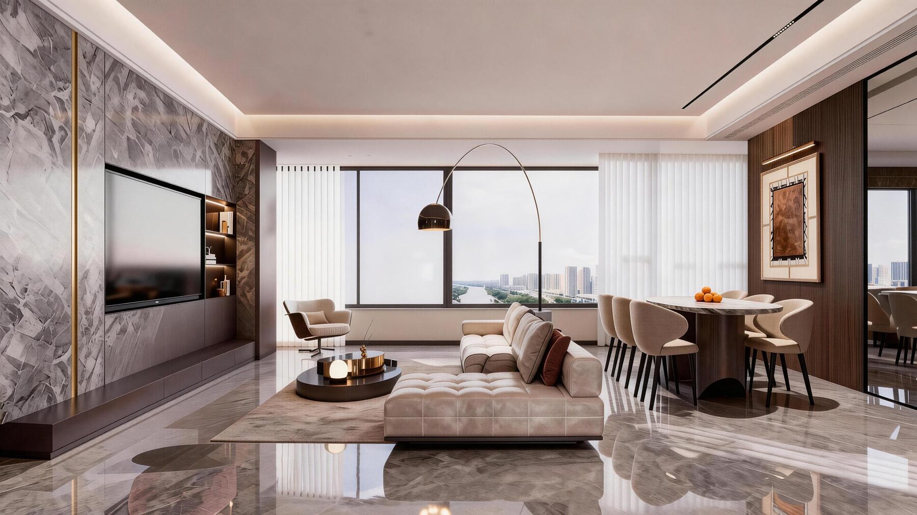 Living and dining area, artist's rendering